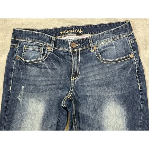 Maurices Womens Cropped Jeans Size 11/12 Long Denim Distressed Blue Low Rise - Picture 3 of 12